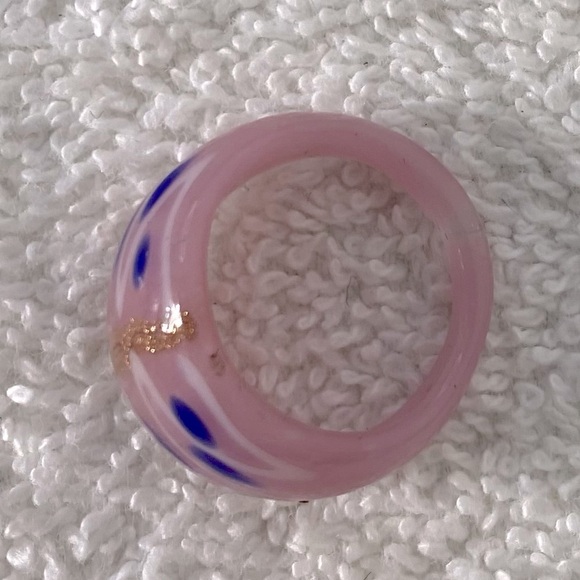 Vintage Art Glass Handmade Pink Blue Bronze Glitter Band Ring - Picture 6 of 11